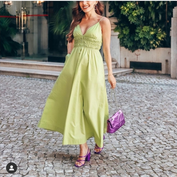 Zara Poplin Dress with Pockets Midi Maxi Lime - Picture 7 of 12